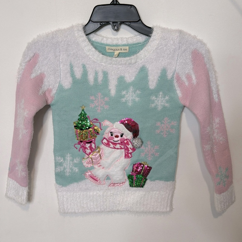 New Girls Size Large 6 Margaux & Lexi tacky Christmas sweater pink